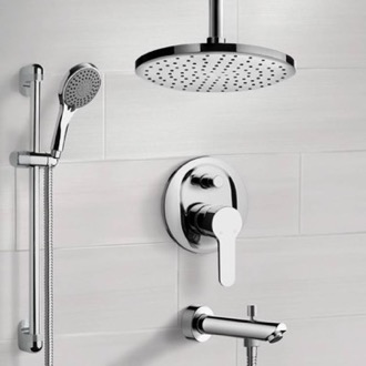 Tub and Shower Faucet Tub and Shower Faucet Set with Handheld and Ceiling Rain Shower Head Remer TSR39